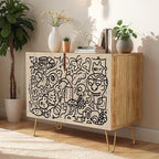 SIGNWIN Sideboard Buffet Cabinet, Kitchen Storage Cabinet with 2 Doors, Geometric Floral Botanical, Cupboard Console Table for Dining Room - 35" L x 18" W x 29" H