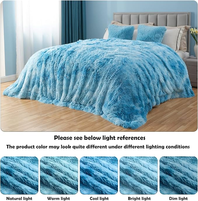 GONAAP Fuzzy Faux Fur Throw Blanket Queen Size Tie-dye Ocean Blue Super Soft Cozy Plush Fuzzy Shaggy Blanket for Couch Sofa Bed (Tie-dye Ocean Blue, Queen(90"x90"))