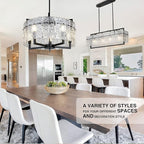 IKK Modern Black Crystal Chandeliers for Dining Room, Luxury Water Ripple Glass Light Fixture, Elegant Farmhouse Round Lighting for Kitchen Island, Bar Table, D20