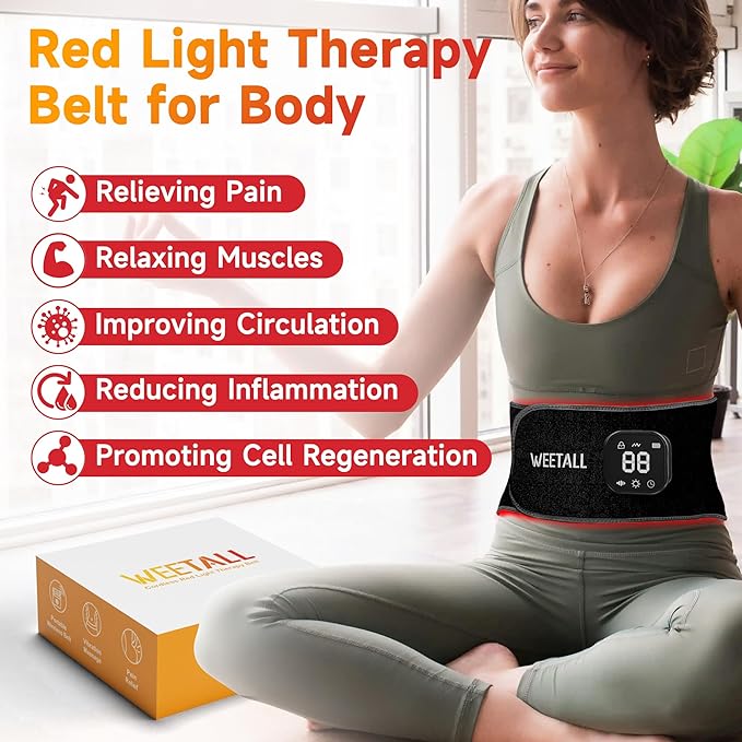 Red Light Therapy Belt for Body: Massage Heating Infrared Light Device, Portable Cordless 660nm&850nm Pad Wrap with Vibration and Rechargeable Battery for Waist Belly Pain Relief Women Men at Home