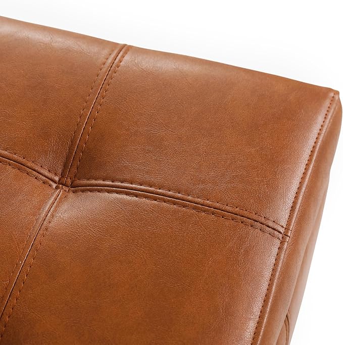 Joveco 51 Inch Storage Ottoman Bench,Tufted Leather Storage Bench for Bedroom (51”,Dark Orange)