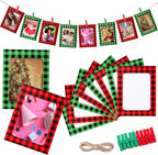 Janlaugh 100 Pcs Christmas Paper Photo Frames 4x6 Red and Green Paper Picture Frame with 100 Clip 10 String Kit DIY Hanging Cardboard Photo Holder Christmas Wall Decor Wedding Home