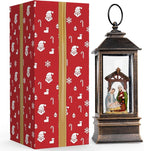 10'' Musical Snow Globe Lantern Lighted Nativity Manger Scene Water Lantern Swirling Glittering Home Decoration and Gift, Battery Operated or USB Powered