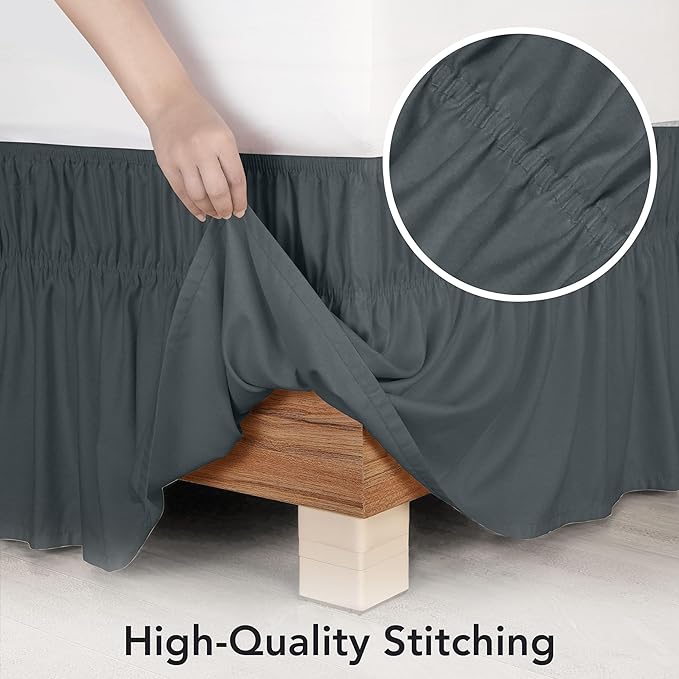 Utopia Bedding Full Elastic Bed Ruffle - Easy Wrap Around Ruffle - Microfiber Bed Skirt with Adjustable Elastic Belt 16 Inch Tailored Drop - Hotel Quality Bedskirt, Fade Resistant (Full, Grey)