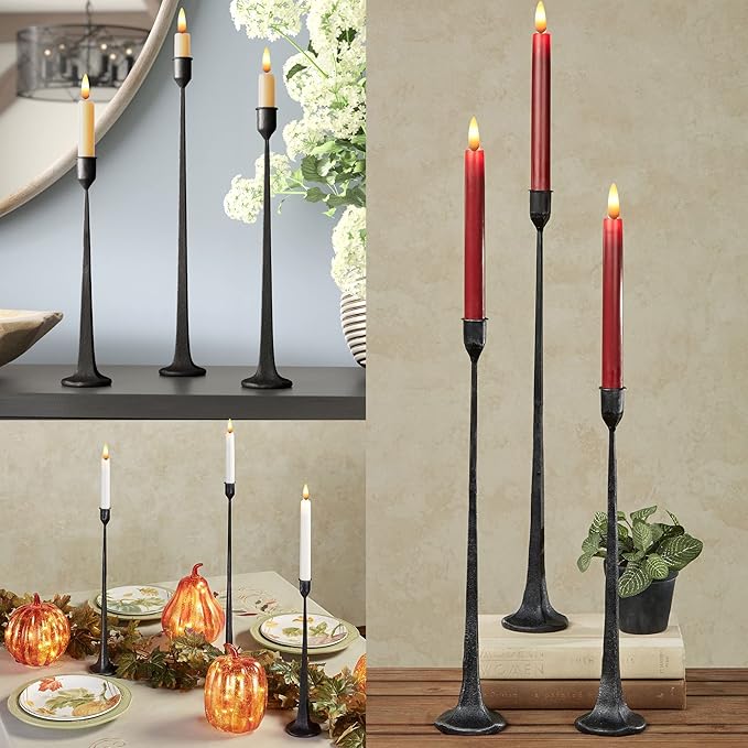 Iron Taper Candle Holder - Decorative Candle Stand - Candlestick Holder for Wedding, Dinning, Party, Set 3