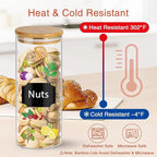 16 oz 20 pcs Glass Jars with Bamboo Lids, Stackable Clear Food Storage Jars, Airtight Kichen Glass Pantry Storage Containers with Lids for Rice, Candy, Sugar, Flour, Nuts, Cookie, Spice