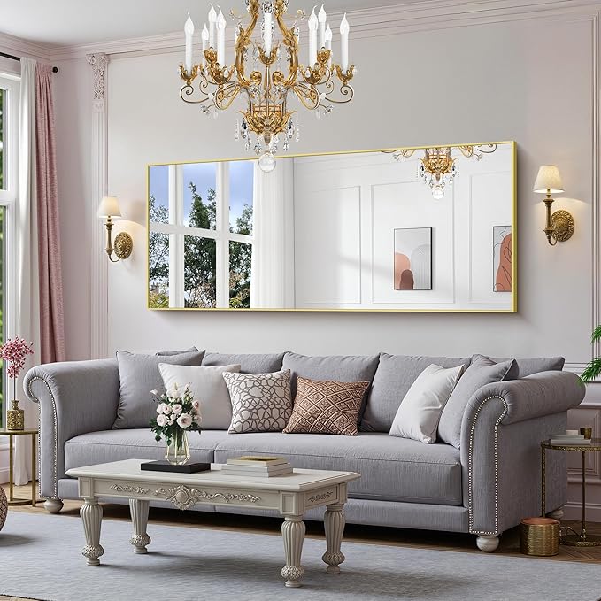 YIROMAN Bathroom Mirror 72"x30", Large Brushed Gold Bathroom Mirror for Over Sink with Aluminum Frame, Rectangular Vanity Mirror with Right Angle, Wall Mirror Hangs Horizontal or Vertical