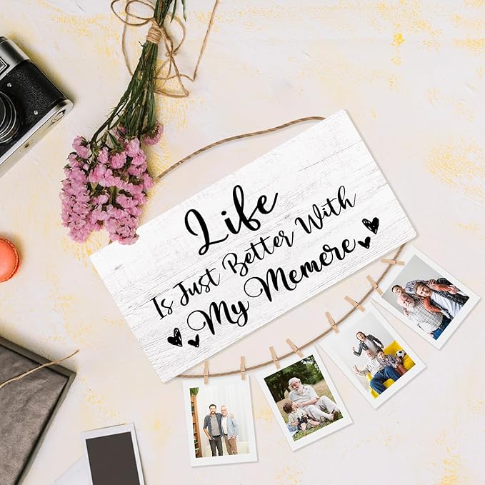 Memere Gifts Picture Frame Photo Holder for Wall, Birthday Gifts for Memaw Grandma, Thank You Grandmother Mawmaw Gift from Grandchildren Grandkids Hanging Photo Display