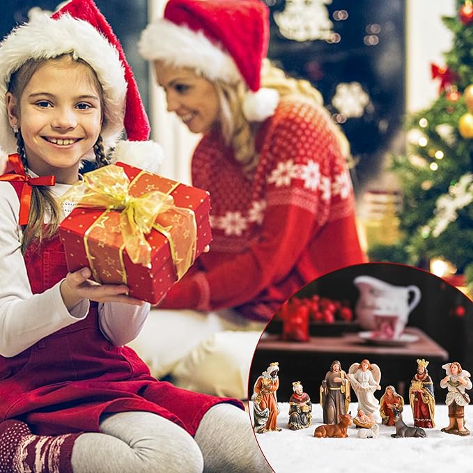 Nativity Scene Indoor 3.2 Inch 10 PCS Christmas Village Little People Nativity Collectible Bulidings Christmas Village Set Xmas Holiday Decorations Figures