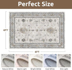 AMOAMI-Vintage Area Rug 4x6 Grey Rugs for Living Room-Soft Living Room Rug Non Slip Rugs for Bedroom Carpet Machine Washable Rug for Dining Room Bedside Office Room Decor