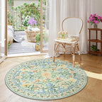 Wonnitar Washable Floral Round Rug, 6ft Sage Green Round Area Rugs for Bedroom Nursery, Boho Non-Slip Indoor Large Circle Carpets for Dining Room Living Room Kids Playroom