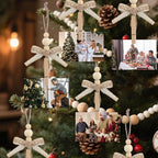 24 Pcs Christmas Hanging Photo Display Clips Boho Wooden Bead Photo Clips for Christmas Tree Decor Hanging Card Picture Display Holder for Xmas Holiday Wedding Party Decoration