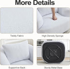 Luxlen Swivel Accent Chair with Pillow for Living Room, Teddy Fleece Upholstered Single Sofa, 360° Rotating Barrel Chair with Metal Base for Bedroom, Office, Apartment - White