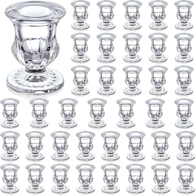 Foaincore 42 Pcs Candlestick Holders Bulk 2.5 Inch Taper Candle Holder for Table Centerpiece Thick Glass Ritual Candle Stand for Wedding Christmas Valentines Festival Party Decorations(Clear)