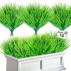 10 Bundles Artificial Grass Plants,Outdoor Faux Grass Plant UV Resistant Fake Plastic Wheat Grass for Indoor Outdoor Fake Realistic Grass for front porch yard patio balcony Garden Decoration- Green