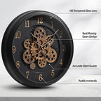 Maxstar Large Moving Gear Wall Clock,16" Vintage Mechanical Battery Operated Industrial Wall Clocks for Farmhouse Living Room,Home Office, Dinning Room, Kitchen, Steampunk Decor-Black,Arab Numeral