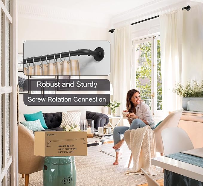 Curtain Rods for Windows 120 to 170, Heavy Duty Industrial Curtain Rods, Black Blackout Curtains Rod, Wrap Around Outdoor curtains rods for patio, 1 Inch Adjustable Drapery Pole 144-170"