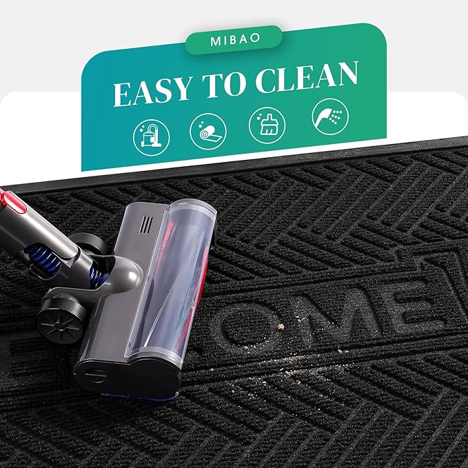 Mibao Front Door Mat Outside Entrance, Durable Outdoor Indoor Mat, Low Profile Heavy Duty Doormat, Non-Slip, Traps Dirt and Moisture, Easy Clean Patio Porch Entryway Mat, 29.5" x 17", Black