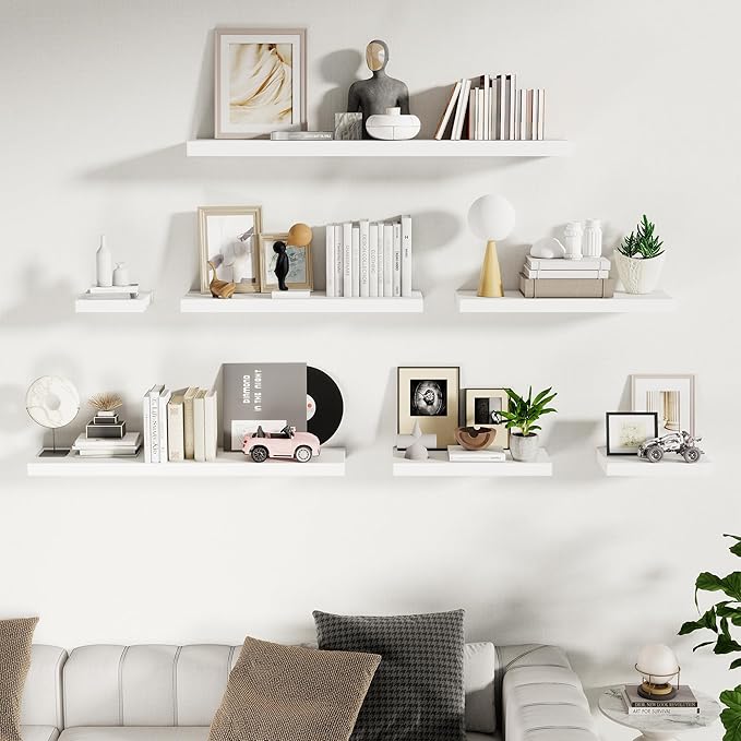 Fun Memories Floating Shelves for Wall 10 Inch, 10 Inch Deep Square Wall Shelves, Bathroom Storage Shelves Over Toilet, Wood Floating Shelves for Living Room Bedroom, White, Set of 2