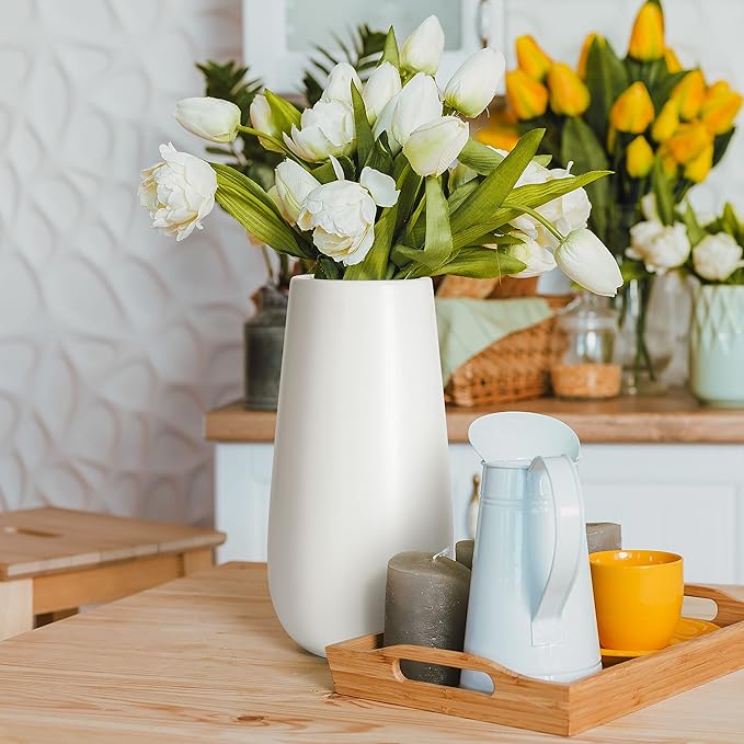 D'vine Dev 10 Inch White Elegant Oval Ceramic Vase for Flowers, Home Décor Vase with Design Box, VS-LD-B-4