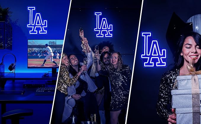 LA Baseball Neon Sign, Los Angeles Cool Light Up Dimmable LA Team Logo Hanging Led Neon Sign for Baseball Wall Decor Art, Bedroom, Party, Man Cave, Garage, Birthday Christmas Gift for Baseball Fans