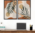 SIGNFORD Framed Canvas Print Wall Art Mid-Century Palm Leaf and Geometry Symbols Abstract Shapes Illustrations Modern Boho Nature Colorful Chic for Living Room, Bedroom, Office - 16"x24"x2 Black