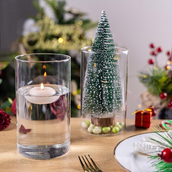 6 Inch Glass Cylinder Vases for Centerpieces | 12Pcs Clear Small Flower Vase for Wedding Decorations, Floating Candle Vases in Bulk, Hurricane Candle Holders for Table, Home Décor
