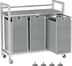 Laundry Hamper, Laundry Basket, Laundry Sorter with 3 Removable Bags, Clothes Basket with 3 Compartments, Wheels, Shelf for Laundry Room Bathroom Bedroom (3 Bags-Gray)