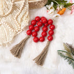 OMISHE Extra Large Wood Bead Garland Red with 1.6" Diameter Wooden Beads and Tassels, 41" Long Rustic Farmhouse Country Decorative Beads for Home Tiered Tray Decor, Red