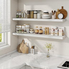 Fun Memories 48 Inch Deep Floating Shelves for Wall, 2 Pack of Long Wall Mounted Wood Shelves with Invisible Brackets for Bathroom, Bedroom, Living Room, Kitchen Decor and Storage, White