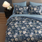 King Comforter Set -7 Pieces Floral Navy Blue Comforter Set for All Seasons, Bed in a Bag King with Botanical Flowers Comforter, Sheets, Pillowcases & Shams