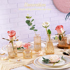 Amber Glass Bud Vases Set of 5, Gold Flower Vase for Centerpieces, Small Clear Vases in Bulk for Wedding Decorations, Vintage Vase for Table, Recepetion, Home Décor