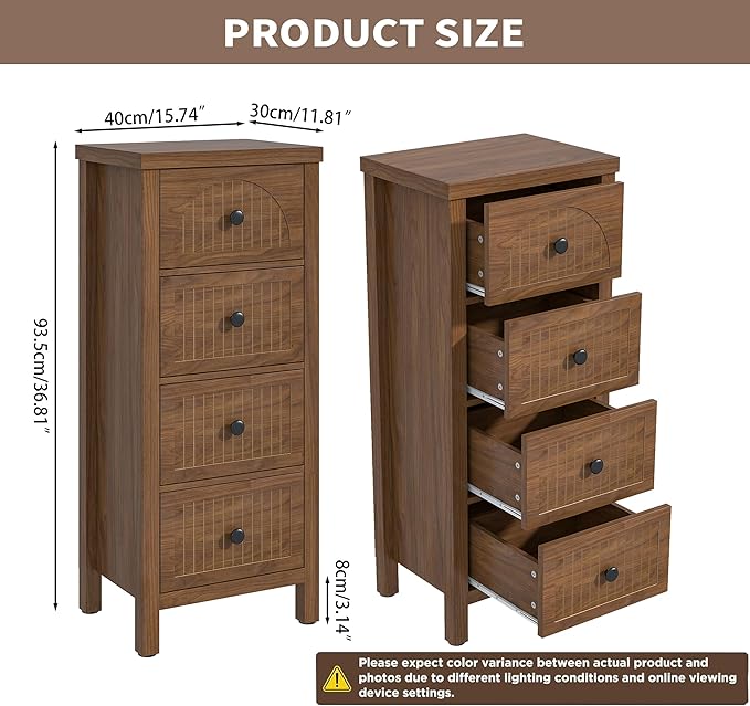 4 Drawer Dresser for Bedroom Set of 2, 36.81''Tall Modern Chest of Drawers with Fluted Panel, Wood Storage Dresser Organizer with Deep Drawers for Nursery Living Room Hallway (2, Walnut)