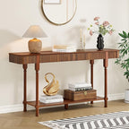 63”Console Table with 2 Drawers, Farmhouse Entryway Table with Fluted Panel & Storage Shelf,Narrow Long Behind Couch Tables Accent Sofa Table with Solid Wood Legs for Living Room Foyer Hallway(Walnut)