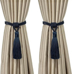 Fenghuangwu Curtain Tiebacks Tassel Tie-Backs, Rope Curtain tie Backs Handmade Curtain Holdbacks Made from Polyester (Navy, 2p)