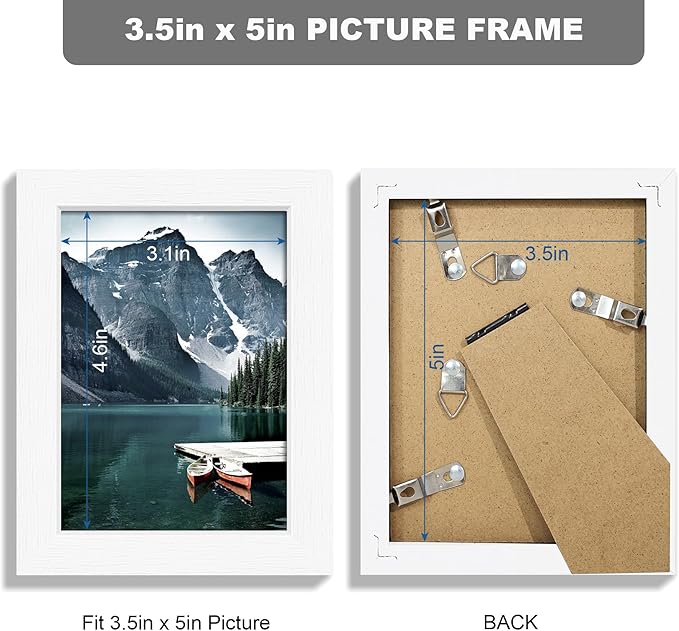 3.5x5 Picture Frame Set of 3 - Made of Real Glass and White Wooden Frame, 3.5 by 5 small Photo for Wall or Tabletop Display