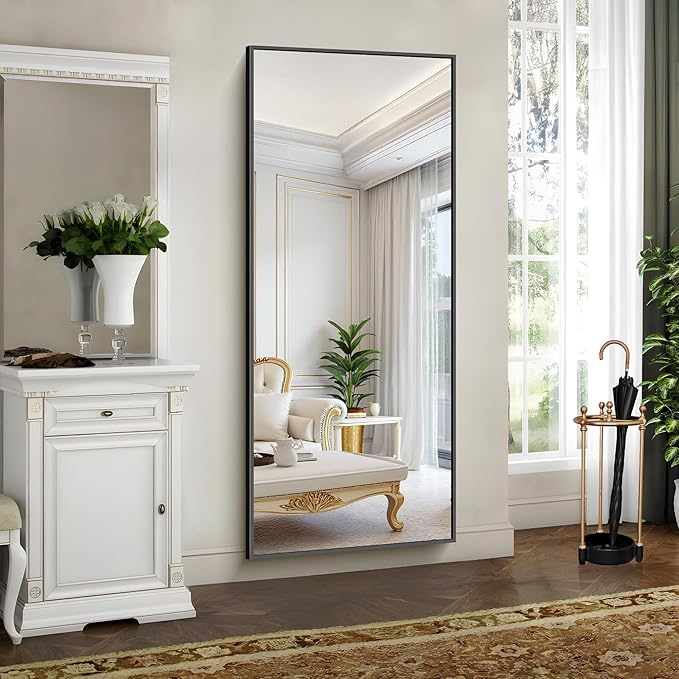 YIROMAN Bathroom Mirror 72"x30", Large Matte Black Bathroom Mirror for Over Sink with Aluminum Frame, Rectangular Vanity Mirror with Right Angle, Wall Mirror Hangs Horizontal or Vertical, Shatterproof