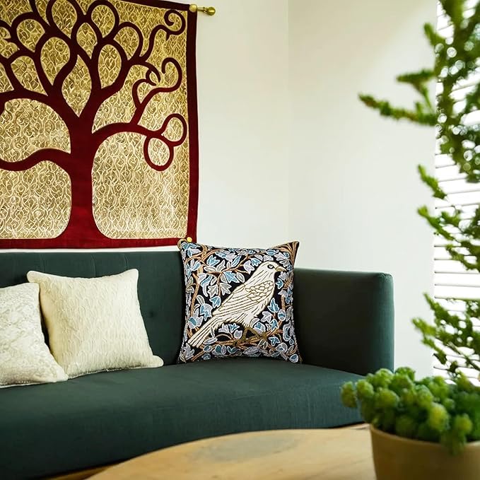 Cream Floral French Style Modern Floral Throw Pillow Cover - Hand Embroidered - 18x18 - White, Multicolor - Living Room, Bedroom, Outdoors, Accent, Home Staging