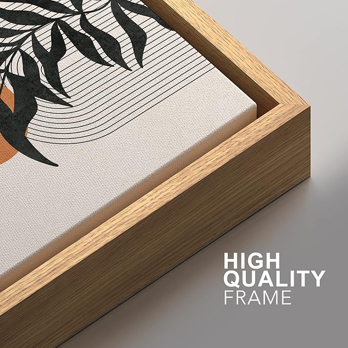 SIGNFORD Framed Canvas Print Wall Art Forest Plant Silhouettes & Mid-Century Symbols Abstract Shapes Illustrations Modern Boho Nature Chic for Living Room, Bedroom, Office - 16"x24"x2 Natural