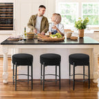 Counter Height Bar Stools, Set of 2, 24" Modern Backless Bar Stools, Ideal for Kitchen Counter, Kitchen Island, Boucle Sherpa Padded Cover, with Round Soft Seat and Foot Rest, Black