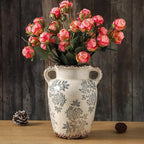 Enra Vintage vase with Handle,9.4 inch Blue and White Ceramic Decorative Flower vase, Chinoiserie Floral Vase,Large Rustic Vases for Home Decors, Living Room, Bookshelf, Office