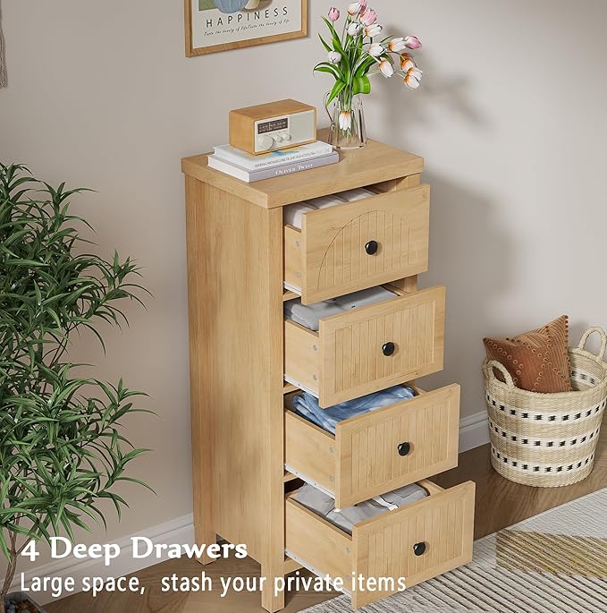 4 Drawer Dresser for Bedroom Set of 2, 36.81''Tall Modern Chest of Drawers with Fluted Panel, Wood Storage Dresser Organizer with Deep Drawers for Nursery Living Room Hallway (2, Wood Color)