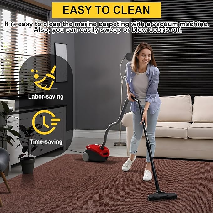 Marine Carpet, 6 FT x 10 FT Brown Indoor Outdoor Surface 0.2" Thick Boat Carpet with Water-Proof TPE Backing, Non-Slip Marine Rug for Home, Patio, Porch, Deck