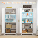 70.87" H Metal Kitchen Pantry Cabinet, Freestanding Cupboard with 2 Doors and 4 Adjustable Shelves, Tall Metal Storage Cabinet for Kitchen, Bathroom, Dinning Room or Laundry Room （White）