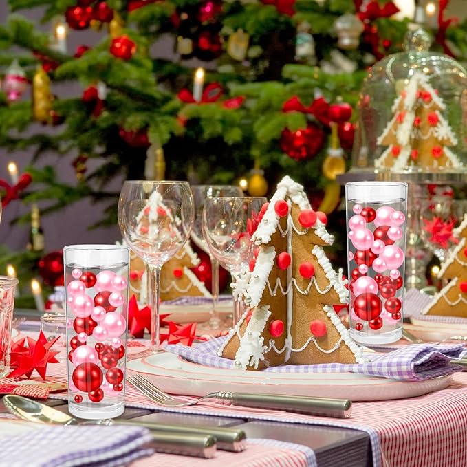 100PCS Red Pink Faux Pearls Beads for Centerpiece Vases, Vase Filler Faux Pearls, No Holes Filler Beads for Party Anniversary Valentine's Day Table Decor, 14/20/30mm