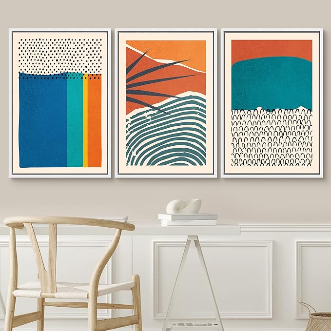 SIGNWIN Framed Canvas Print Wall Art Set Vibrant Tropical Palm Leaf Polygons Nature Wilderness Illustrations Modern Art Decorative Nordic Rustic for Living Room, Bedroom, Office - 24"x36"x3 White