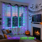 JMEXSUSS 300LED Halloween Curtain Lights with Remote, 9.8x9.8ft Halloween Lights Plug in, Christmas Twinkle Hanging String Light for Bedroom Wall Window Backdrop Indoor Outdoor Decor, Purple and Green