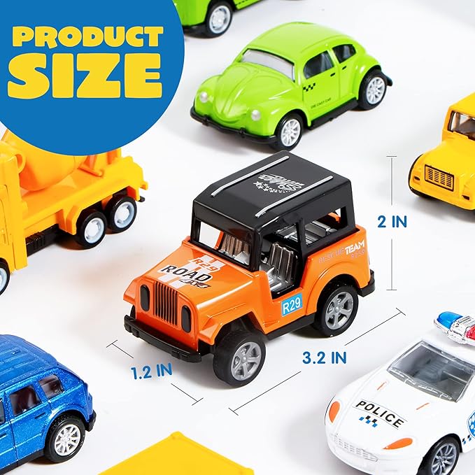 JOYIN 20PCS Die Cast Pull Back Cars, Metal Toy Cars, Car Toys Bulk, Vehicle Set for Toddlers, Kids Party Favors, Cake Toppers, Stocking Stuffers, Race Cars Toys for Boys, Christmas Grandkids Gifts