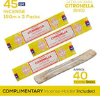 Satya Nagchampa Citronella Incense Sticks, Satya Bng (Bangalore) Insenses 15gmx3 Pack (45 GMS) with Raajsee Incense Holder Bundle, Satya Nagchampa Natural Incense