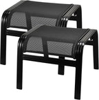 Patio Footstools Outdoor Foot Rest Aluminum Patio Ottomans Portable Seat Wicker Furniture Stackable Ottoman 2 Pieces Black